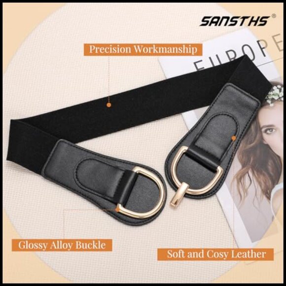 Vintage Wide Stretchy Belt Chunky Buckle Elastic Adjustable Waist Belt main image 7
